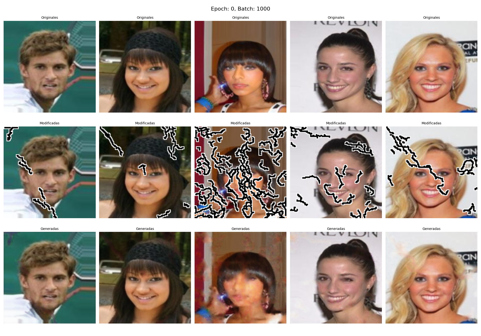 Original, scratched and U-Net-restored portraits