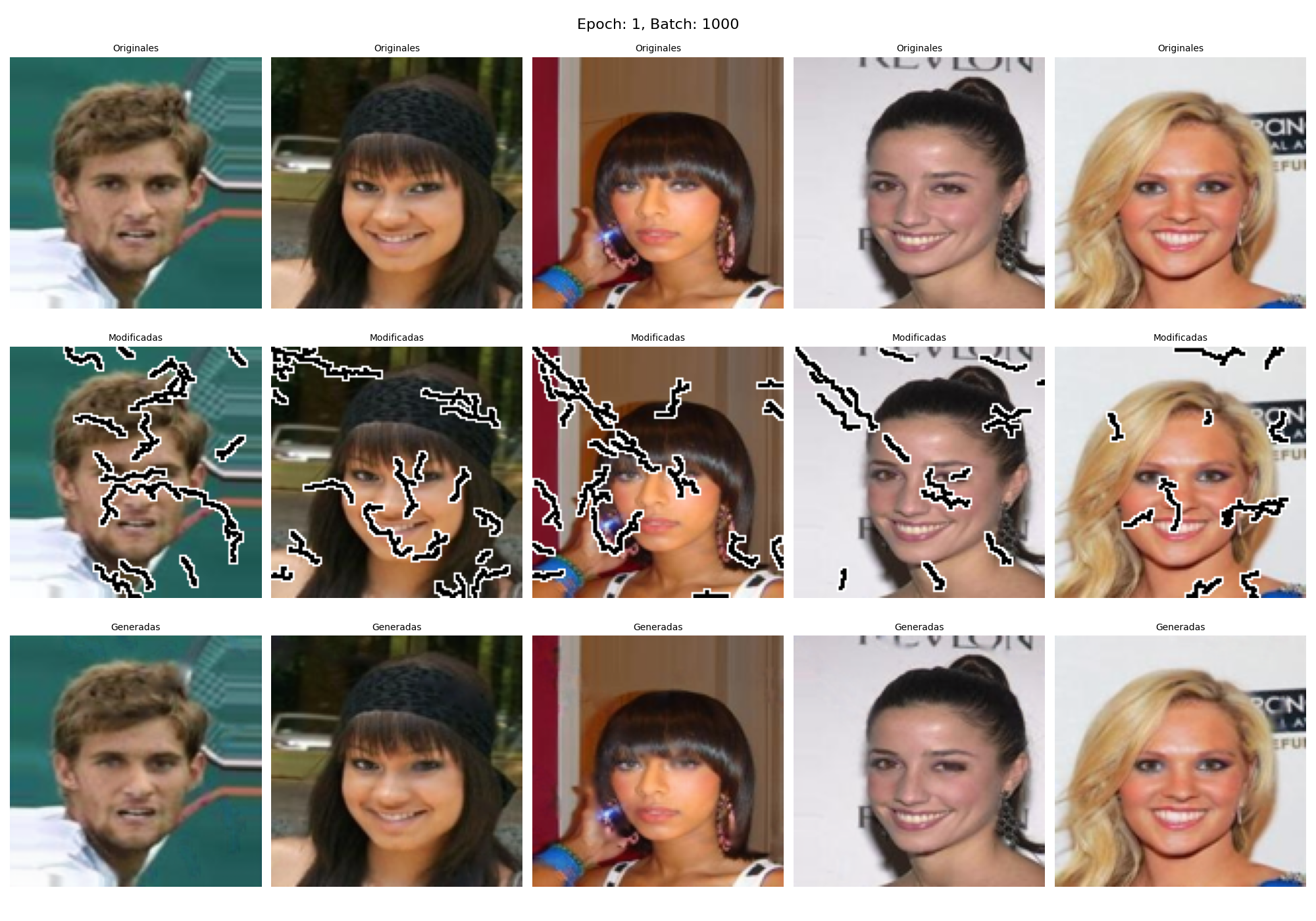 Original, torn and U-Net-restored portraits